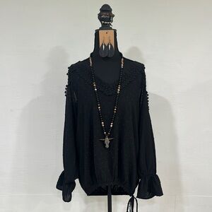 Long Sleeve cold shoulder blouse including necklace, bracelet & earrings